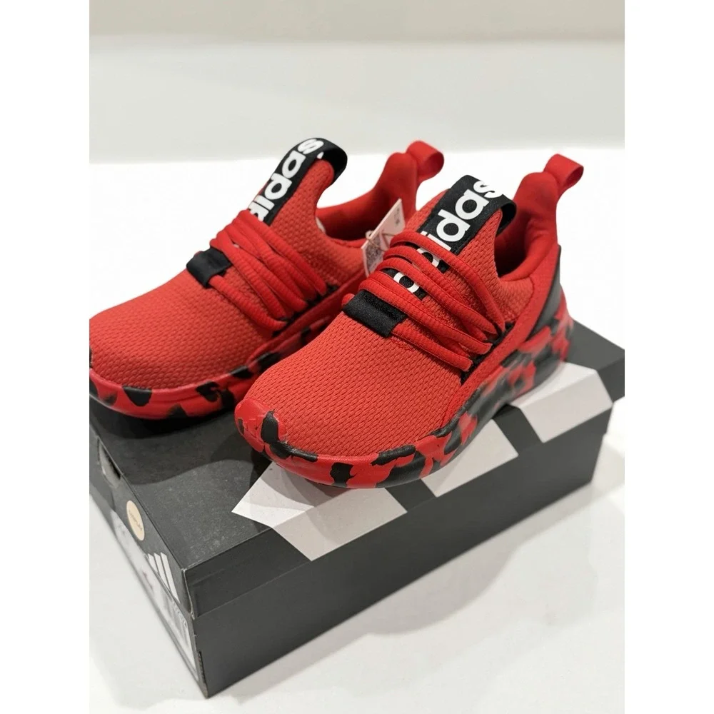 ADIDAS Lite Racer Adapt 7.0 K Kids Slip-On Sneakers Red/Black Camo 12 school